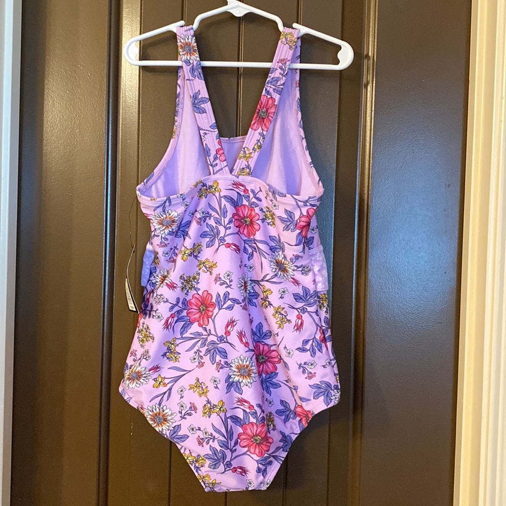 (149) NWT Girls Purple Floral One Pc Swim Suit by Art Class. Size M (7/8) - Picture 6 of 13